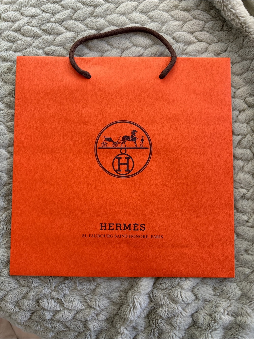 Authentic Hermes Shopping Gift Bag with Brown Handle (11 1/2 long, 11 1/12 wide)